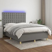 vidaXL Cama box spring c/ colchão e LED 140x200 cm tecido cinza-escuro