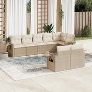 vidaXL 8 pcs conjunto de sofás p/ jardim com almofadões vime PE bege