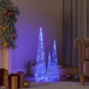 vidaXL Conj. cones decorativos c/ LEDs azuis acrílico 30/45/60 cm