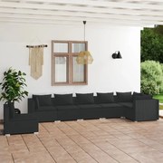 7 pcs conjunto lounge de jardim c/ almofadões vime PE preto