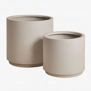 Conjunto De 2 Vasos De Exterior Ø35 Cm / Ø45 Cm Em Polystone Saturno Cinzento Areia - Sklum