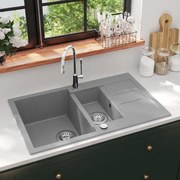 vidaXL Lava-louça com cuba dupla granito cinzento
