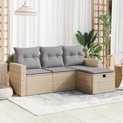 vidaXL 4 pcs conjunto de sofás para jardim c/ almofadões vime PE bege
