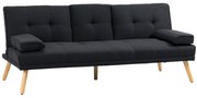 HOMCOM Sofá Cama 3 Lugares com Encosto Ajustável Apoio para os Braços Desmontável e 2 Suportes para Copos 181x77x78 cm Cinza