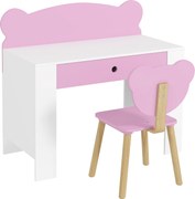 AIYAPLAY Conjunto de secretária para crianças, mesa de trabalho e cadeira com forma de urso, gaveta, para escrever e fazer trabalhos manuais, 3-8 anos, Rosa | Aosom Portugal
