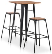 vidaXL 3 pcs conjunto de bar em aço preto e castanho