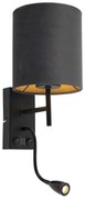 LED Candeeiro de parede Art Déco preto com abajur em veludo cinzento escuro - Stacca Moderno