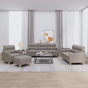 4 pcs conjunto de sofás com almofadões tecido cinza-acastanhado
