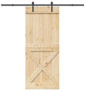 vidaXL Porta de correr com ferragens 95x210 cm madeira de pinho maciça