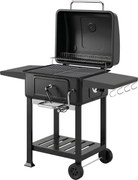 Outsunny Barbecue a Carvão Portátil com Bandeja e Ventilação Ajustável Grelha Grande Prateleiras Laterais Termómetro 112x65x115 cm Preto | Aosom Portugal