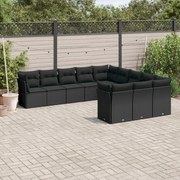 vidaXL 11 pcs conjunto sofás de jardim c/ almofadões vime PE preto