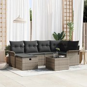 vidaXL Conjunto de Sofá de Jardim com 7 Peças e Almofadas em Polirattan Cinza