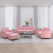 4 pcs conjunto de sofás com almofadas veludo rosa