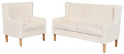 vidaXL Conjunto de sofás 2 pcs tecido branco nata
