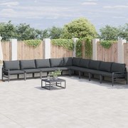 vidaXL Conjunto de Sofá de Jardim com almofada 9 pcs Preto Aço
