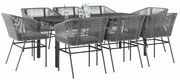 vidaXL Conjunto jantar jardim 9 peças almofadas vidro vime cinzento PE