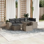vidaXL 7 pcs conj. sofás jardim com almofadões vime PE cinzento-claro