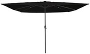 Parasol de Jardim Quadrado vidaXL com Luzes LED 295x245 cm Preto