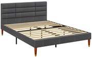 HOMCOM Cama 140x200 cm Estrutura de Cama com Cabeceira Estofada em Linho e Espaço de Armazenamento Debaixo da Cama Cinza