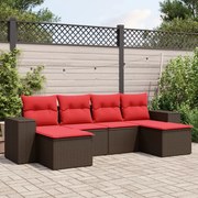 vidaXL 6 pcs conjunto de sofás jardim c/ almofadões vime PE castanho