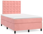 Cama box spring c/ colchão luzes e LED 120x190 cm veludo rosa