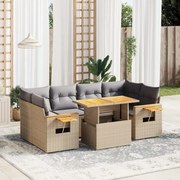 vidaXL 7 pcs conjunto de sofás p/ jardim com almofadões vime PE bege