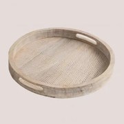 Bandeja Decorativa Redonda Ø38 Cm Em Madeira De Mangueira Diborna Madeira Vintage Branca - Sklum