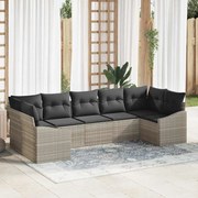 vidaXL Conjunto de Sofá de Jardim 7 Peças com Almofadas Cinza Claro em Rattan Sintético