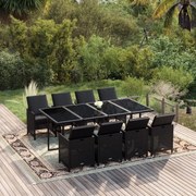 vidaXL 9 pcs conjunto de jantar p/ jardim c/ almofadões vime PE preto