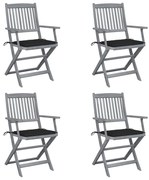 vidaXL Cadeiras exterior dobráveis c/ almofadões 4 pcs acácia maciça
