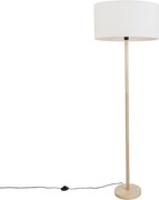 Candeeiro de pé de madeira com abajur oval de linho branco 50cm - Mels
