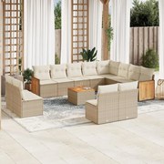 vidaXL 13 pcs conjunto de sofás p/ jardim com almofadões vime PE bege