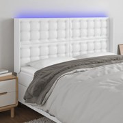 Cabeceira cama c/ LED couro artificial 163x16x118/128 cm branco