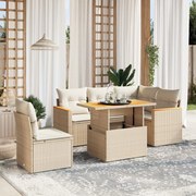 vidaXL 6 pcs conjunto de sofás p/ jardim com almofadões vime PE bege