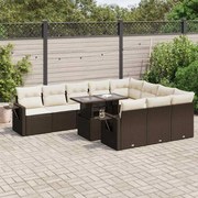 vidaXL 11 pcs conjunto sofás de jardim c/ almofadões vime PE castanho