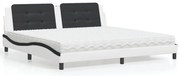 vidaXL Cama com colchão 200x200 cm couro artificial preto e branco