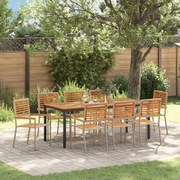 Conjunto de Jantar para Jardim vidaXL 9 Peças Vime Bege Acácia