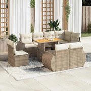 vidaXL 9 pcs conjunto de sofás p/ jardim com almofadões vime PE bege