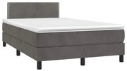 Cama box spring colchão LED 120x190cm couro artif. cinza-escuro