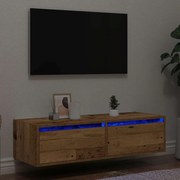 vidaXL Móvel de TV com luzes LED 100X35,5x25 cm madeira velha