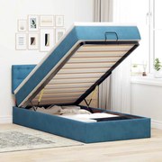 Estrutura cama otomana com colchão azul escuro 90x190cm veludo