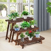 Estante com 3 níveis para plantas de madeira para flores para jardim, pátio e varanda Natural