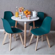 Conjunto Mesa Tower Redonda 80 cm Branca e Pack 4 Cadeiras Kelen - Verde-azulado