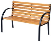 Outsunny Banco de jardim 2 lugares com encosto e apoios de braços Ripas de madeira e estrutura de aço Carga 230 kg 122x60x80 cm Cor natural e preto