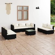 8 pcs conjunto lounge de jardim c/ almofadões vime PE preto