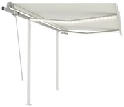 vidaXL Toldo retrátil manual com LED 3,5x2,5 m cor creme
