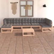 8 pcs conjunto lounge de jardim com almofadões pinho maciço