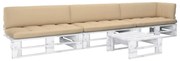 4 pcs conj. lounge paletes + almofadões pinho impregnado branco