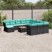 vidaXL 13 pcs conjunto de sofás de jardim com almofadões vime PE preto