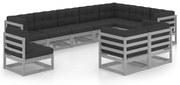 10pcs conjunto lounge de jardim + almofadões pinho maciço cinza
